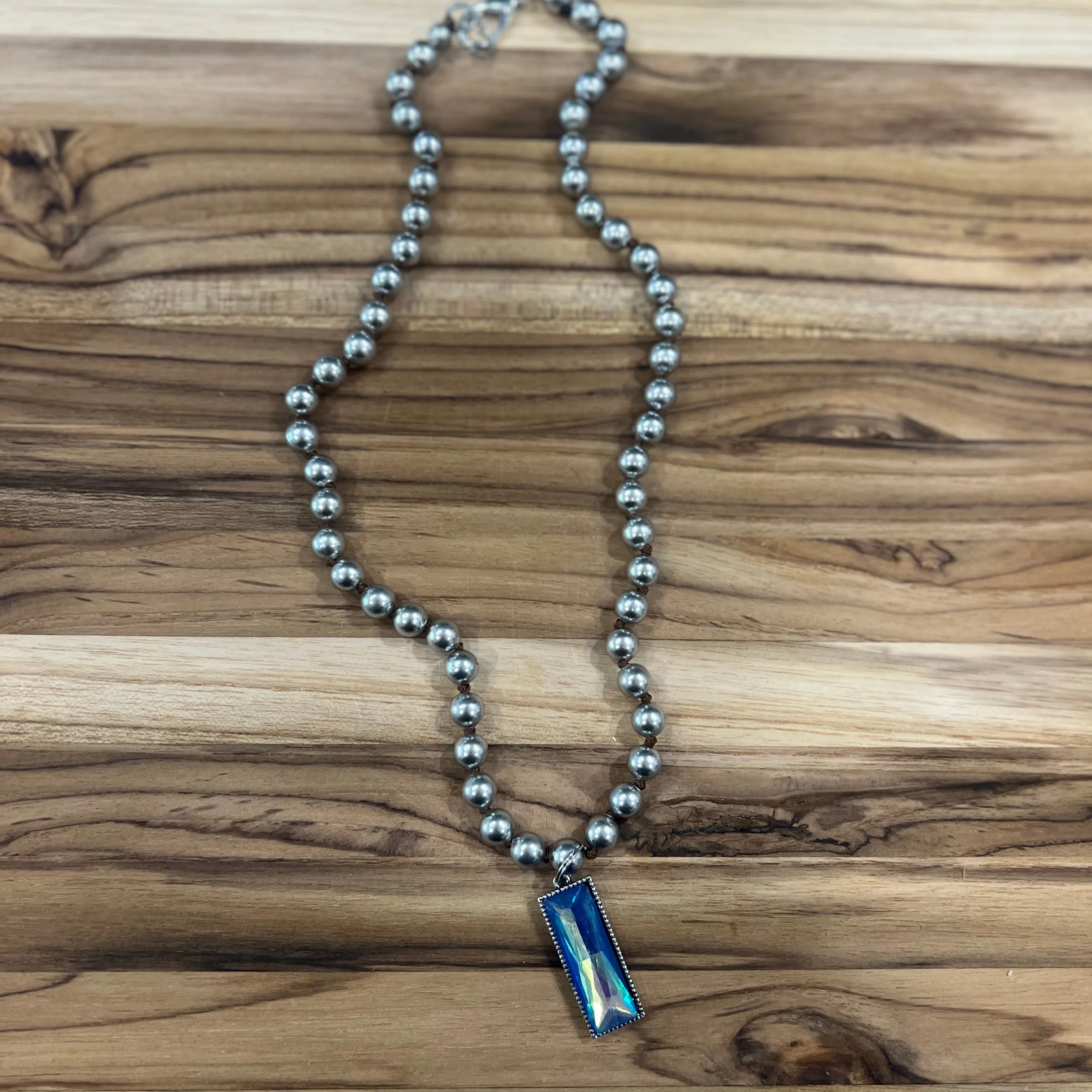 Blue Rectangle Drop Necklace