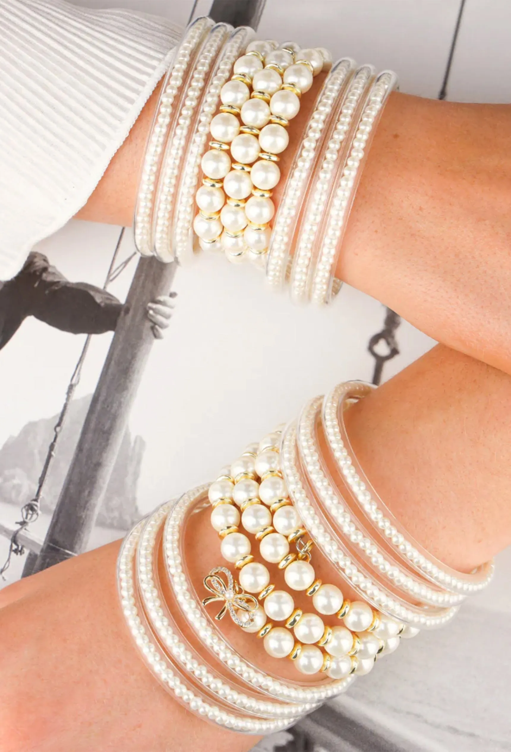 BUDHAGIRL Three Queens Bangles in Pearl