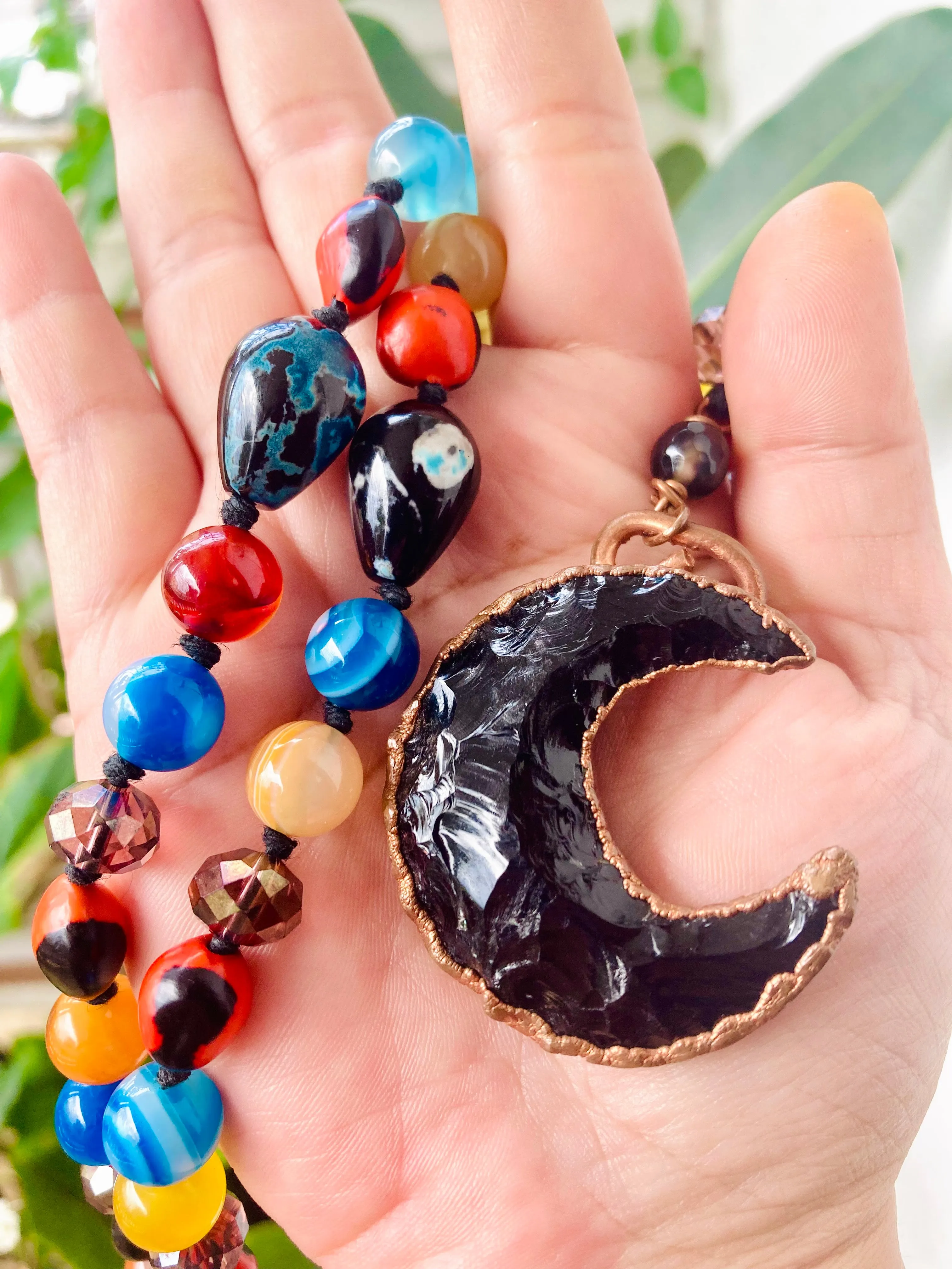 Caribbean Obsidian Moon Necklace