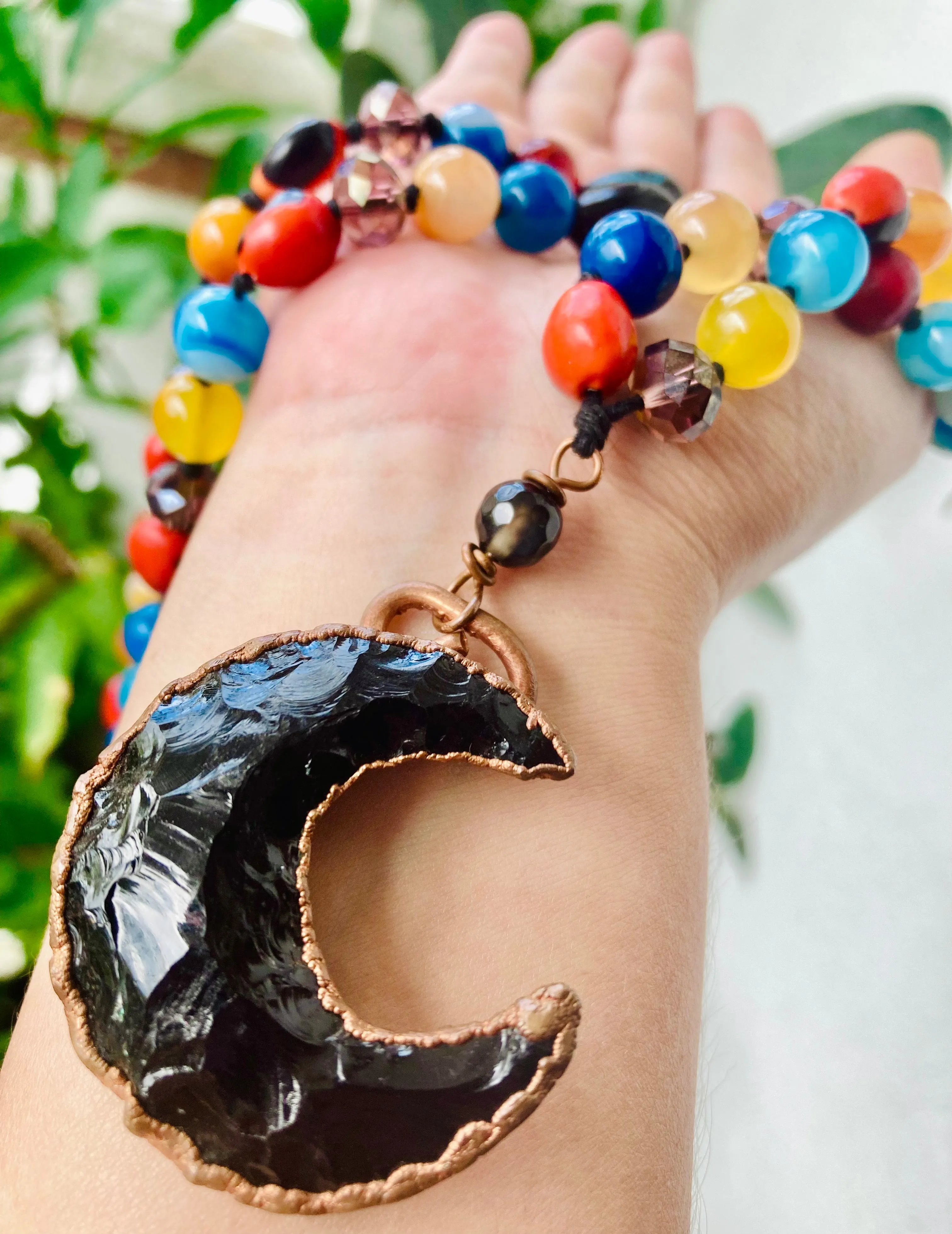 Caribbean Obsidian Moon Necklace