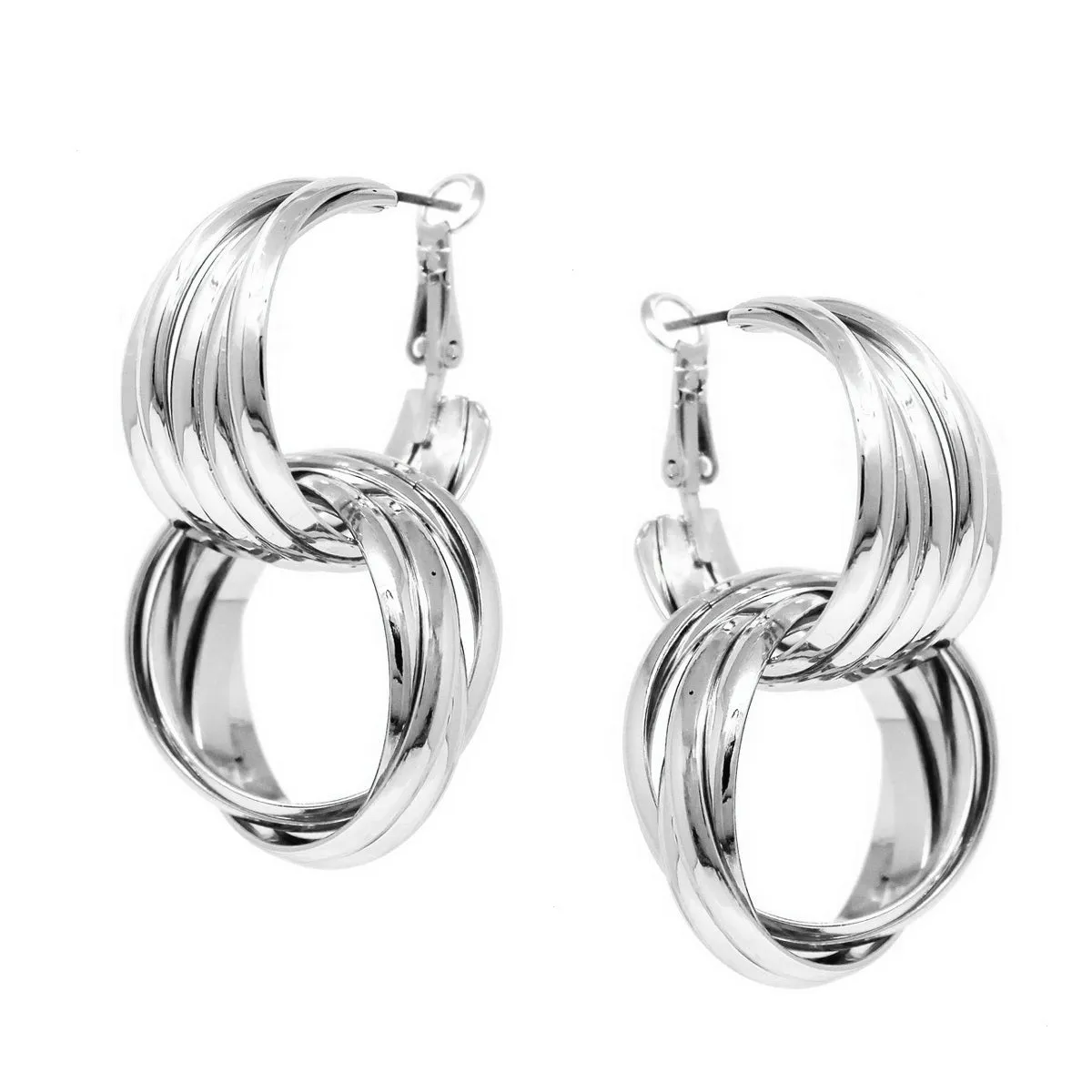 Chunky Double Hoop Drop Earrings