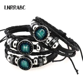 Constellations Leather Zodiac Sign with beads Bracelets