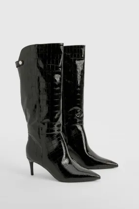 Croc Curved Stiletto Knee High Boots