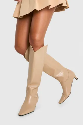 Croc Low Heel Knee High Boots