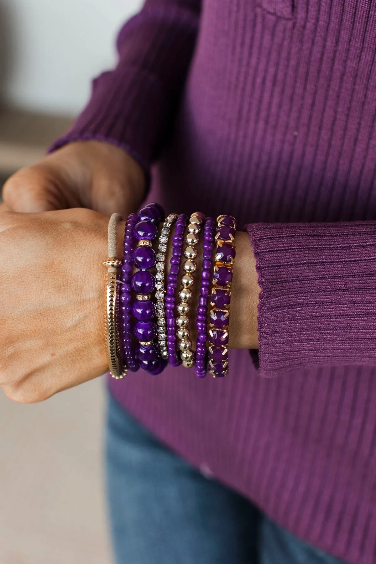 Crushing On You Stackable Bracelet Set- Purple