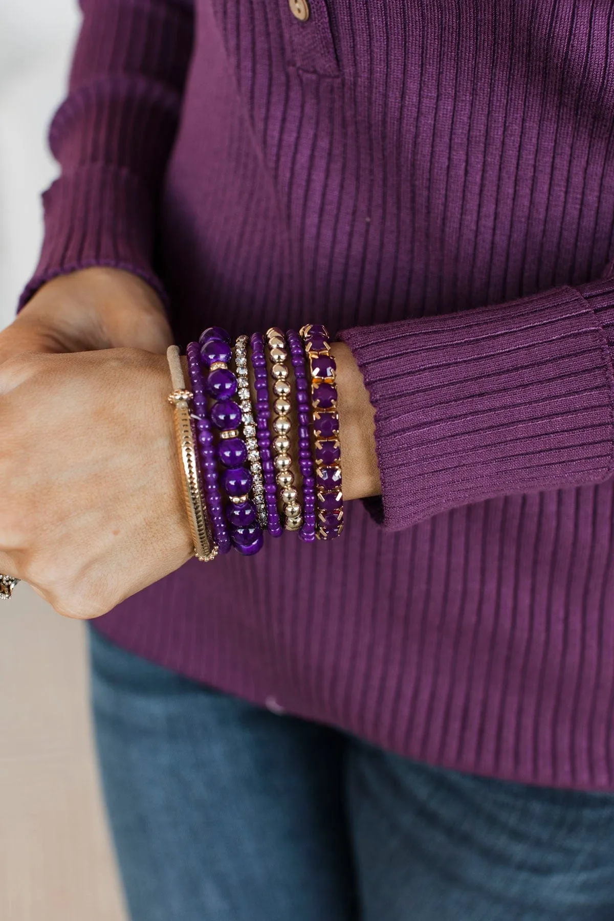 Crushing On You Stackable Bracelet Set- Purple