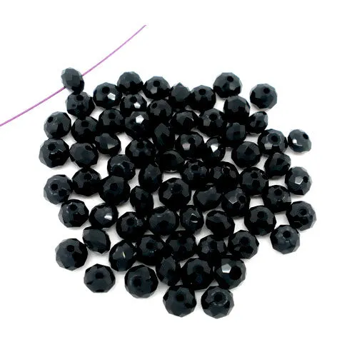 Crystal Glass Beads, Rondelle, Faceted, Jet Black, 4mm