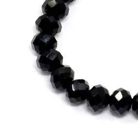 Crystal Glass Beads, Rondelle, Faceted, Jet Black, 4mm