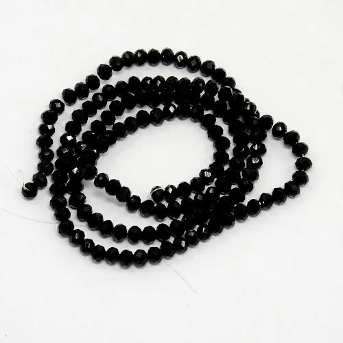 Crystal Glass Beads, Rondelle, Faceted, Jet Black, 4mm