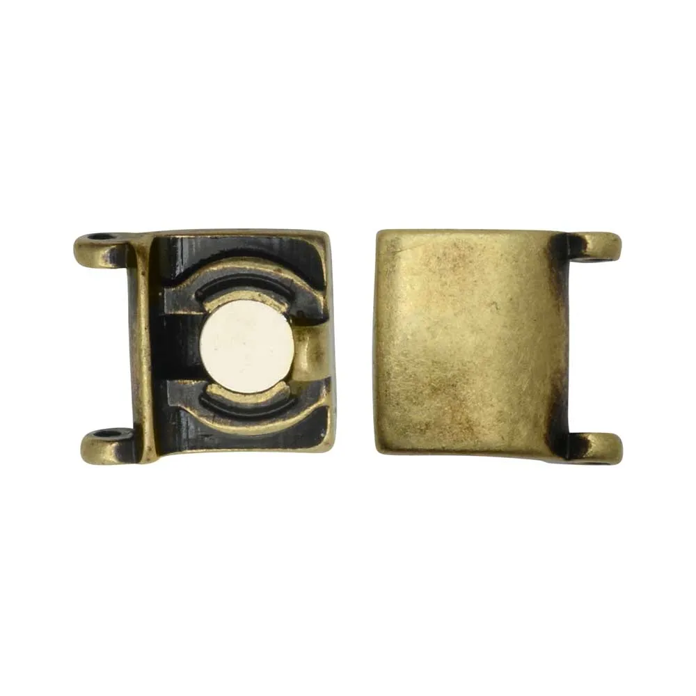 Cymbal Magnetic Clasps for 11/0 Delica & Round Beads, Axos II, Square 13x9.5mm, Ant. Brass Plated (1 Set)