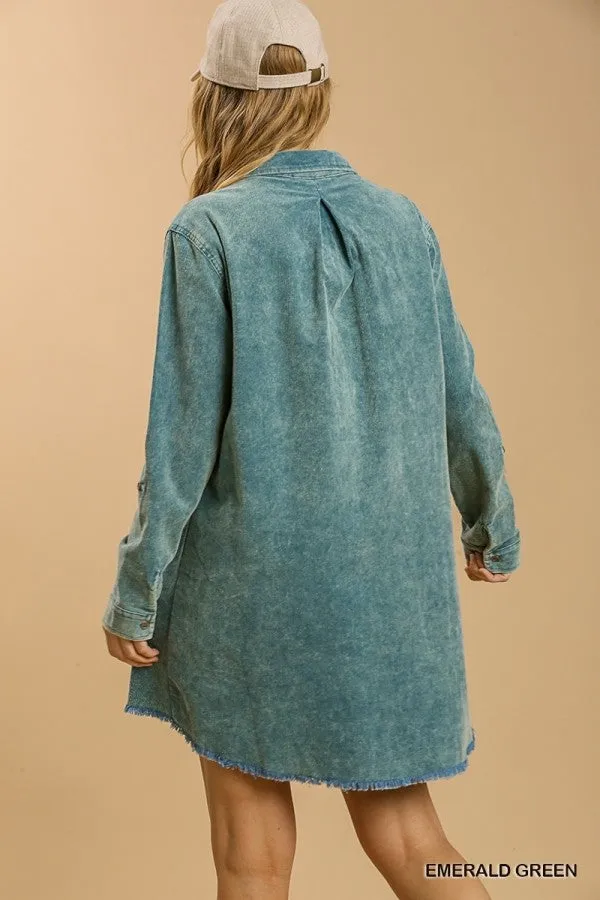 Denim Dress with Unfinished Hem