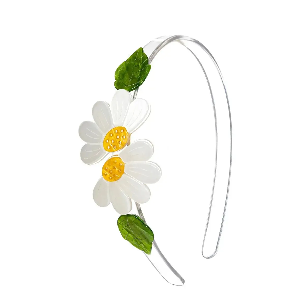 Double Daisies White Satin Headband