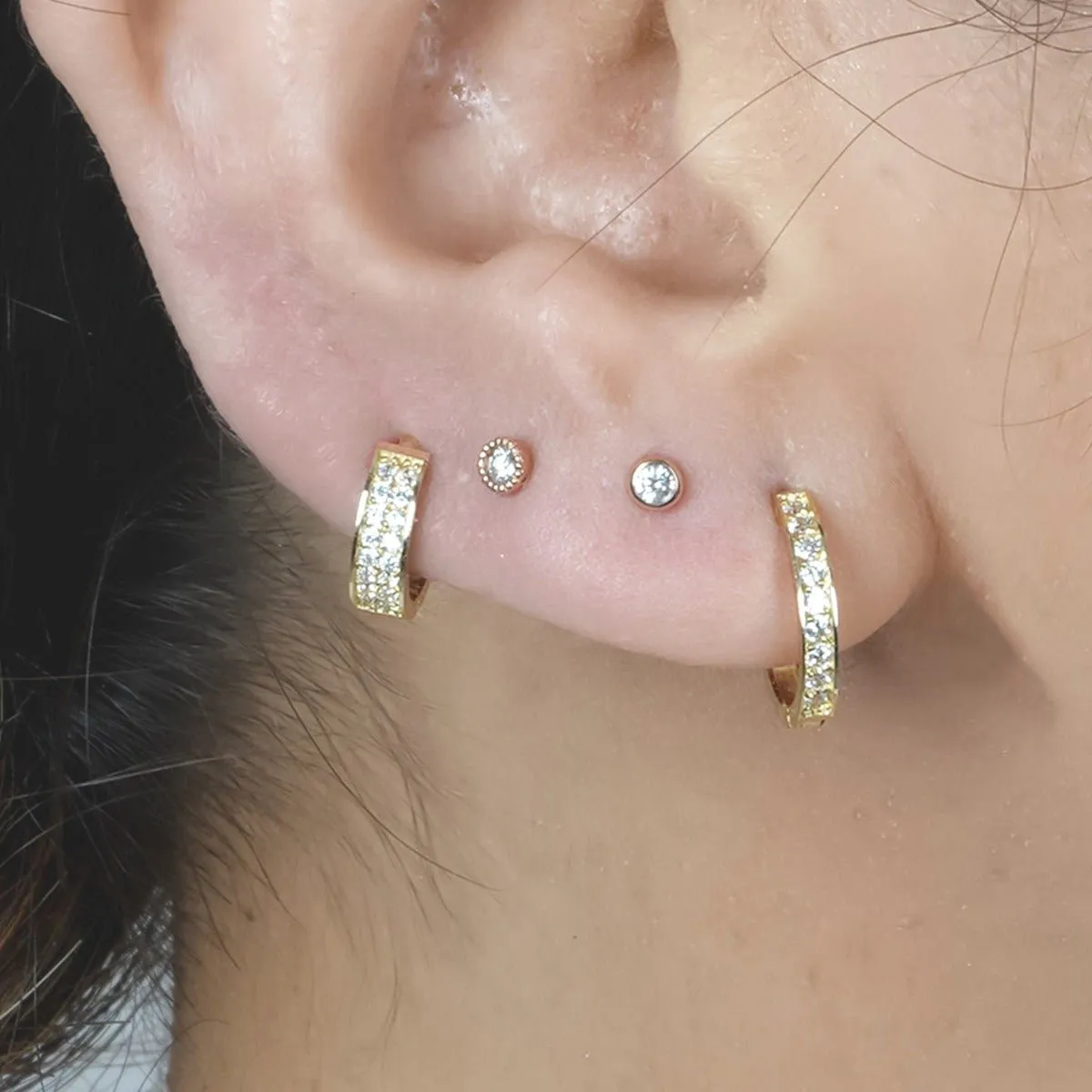 Double Row Pavé Huggie Earring