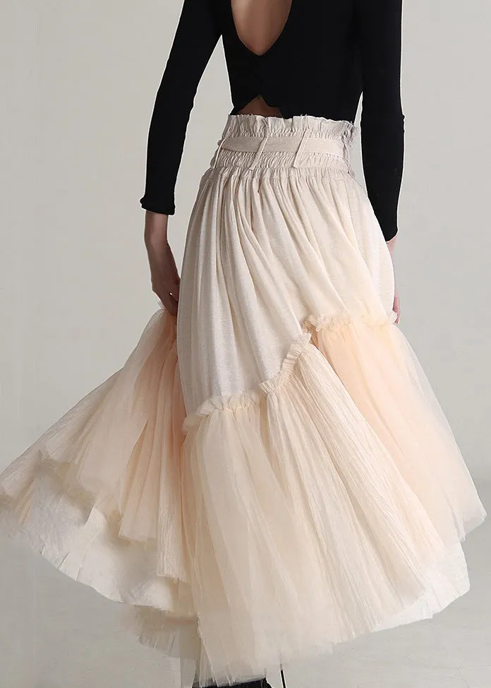 Elegant Apricot Ruffled Lace Up Tulle Skirts Spring AB1036