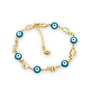 Elephant with blue evil eye beads bracelet 18k of gold plated