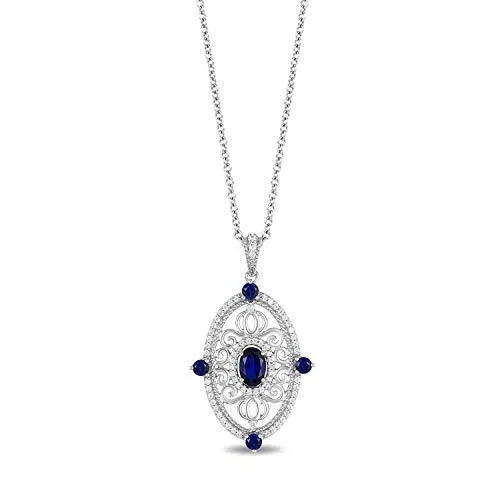 Enchanted Disney Fine Jewelry 14K White Gold With 1/4Cttw Diamond and Blue Sapphire Cinderella Meddallion Pendant