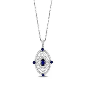 Enchanted Disney Fine Jewelry 14K White Gold With 1/4Cttw Diamond and Blue Sapphire Cinderella Meddallion Pendant