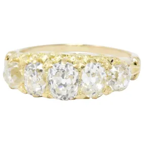 Exquisite Victorian 4.70 CTW Old Mine Diamond 14 Karat Gold Band Ring