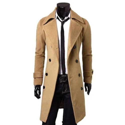 Fashion Men Autumn Jacket Long Trench Coat Warm Thicken Woolen