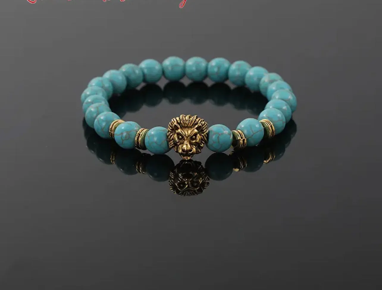 Fashion Obsidian Lion Head Charm Bracelets