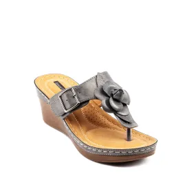 Flora Pewter Wedge Sandals