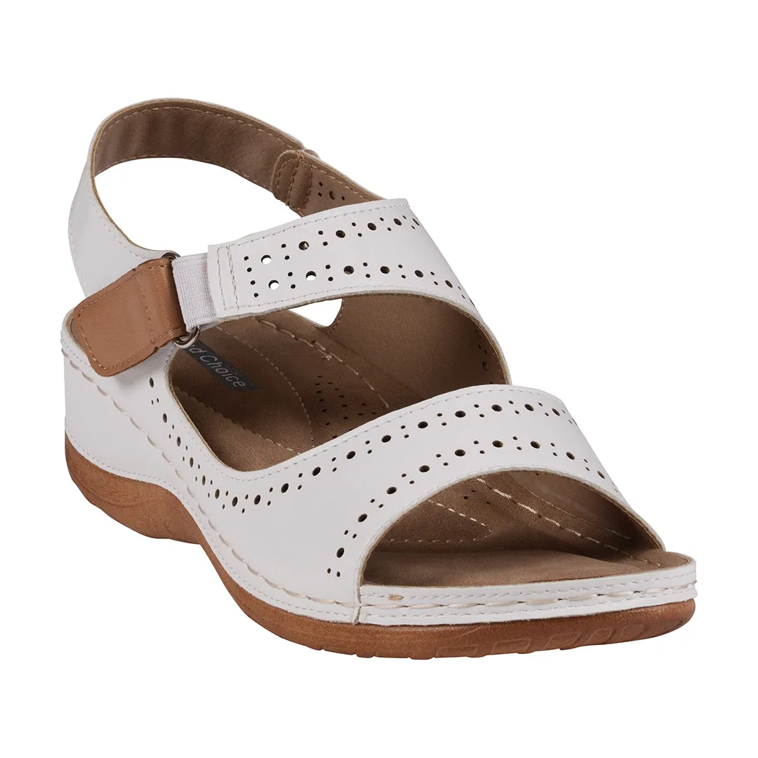 Foster White Perforated Double Band Velcro Sandals