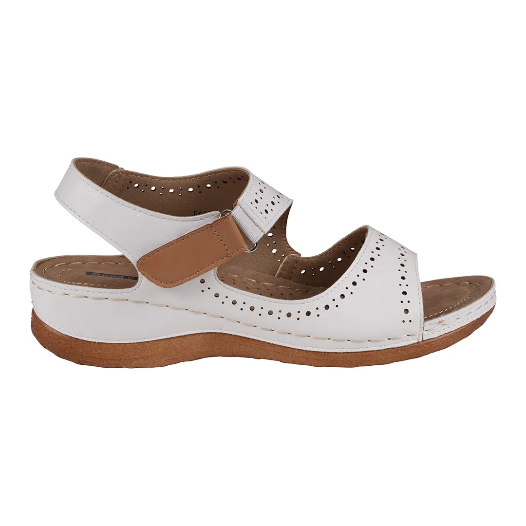 Foster White Perforated Double Band Velcro Sandals