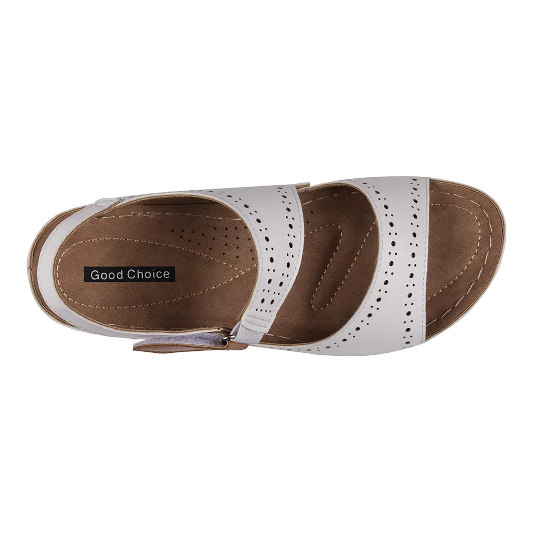 Foster White Perforated Double Band Velcro Sandals