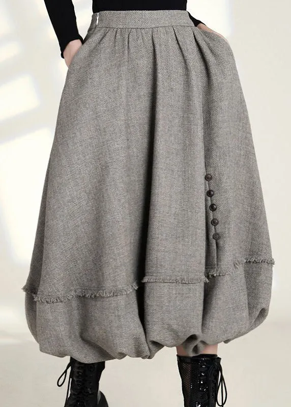 French Grey Zippered Pockets High Waist Cotton Skirts Spring AS1006