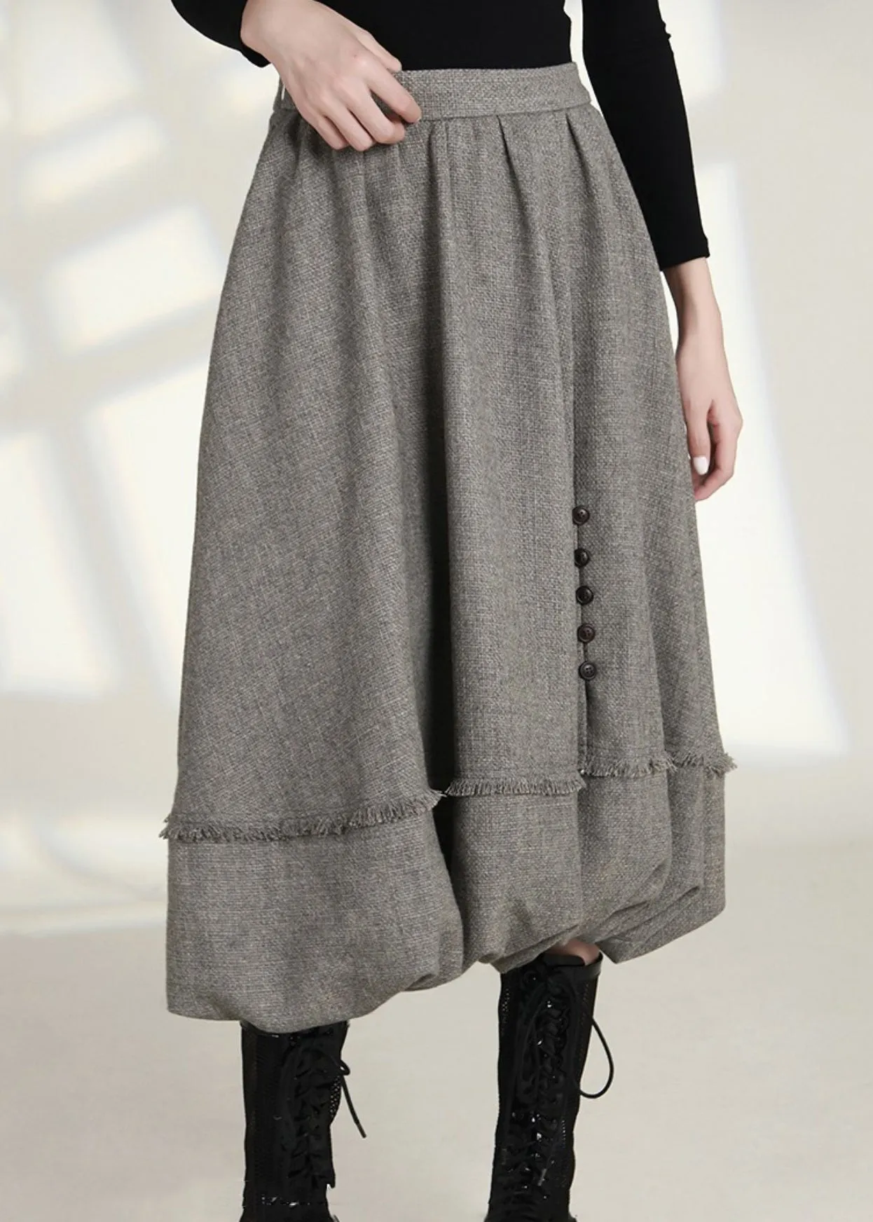 French Grey Zippered Pockets High Waist Cotton Skirts Spring AS1006