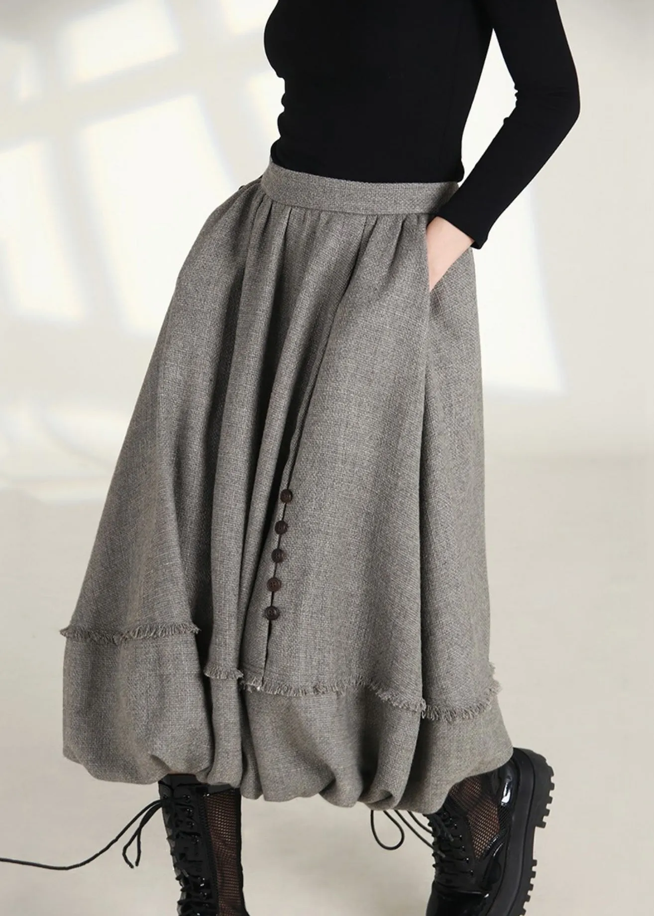 French Grey Zippered Pockets High Waist Cotton Skirts Spring AS1006