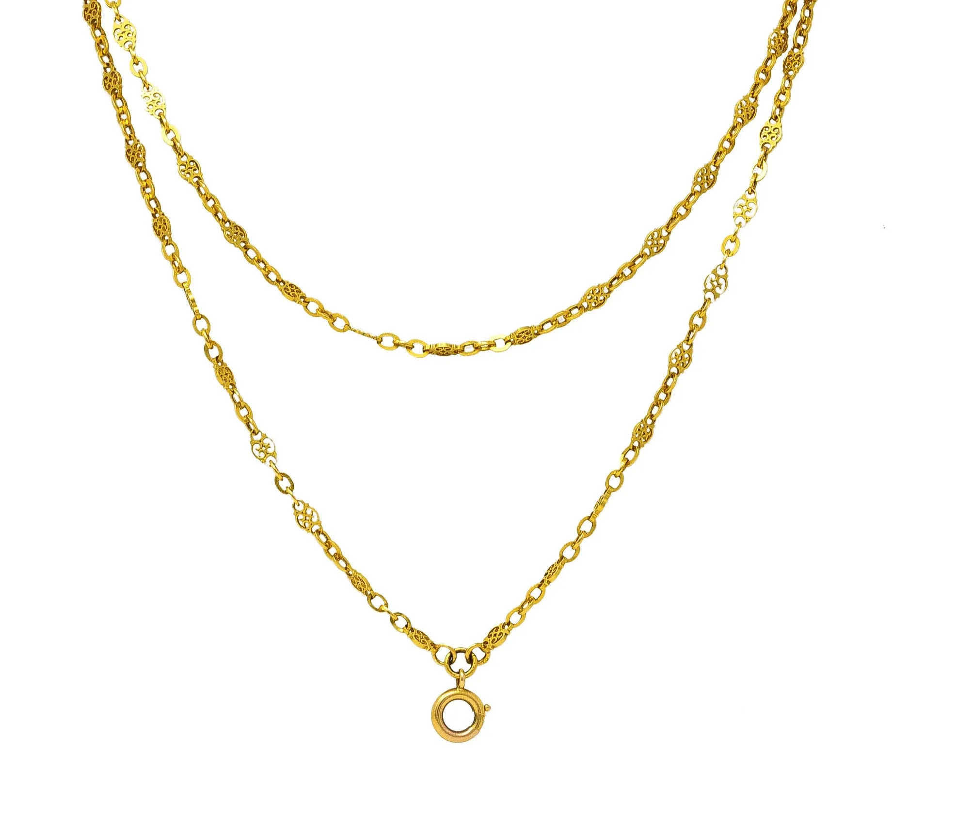 French Victorian 18 Karat Yellow Gold 59 Inch Long Antique Chain Necklace