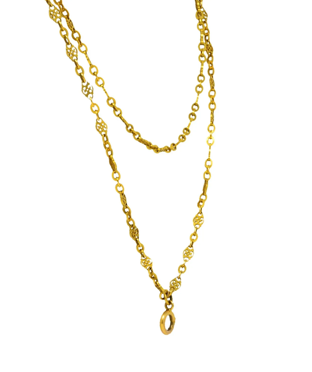 French Victorian 18 Karat Yellow Gold 59 Inch Long Antique Chain Necklace