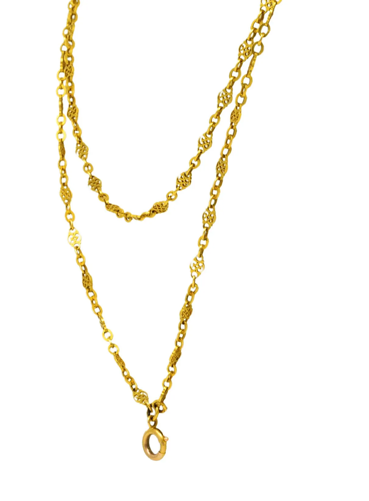 French Victorian 18 Karat Yellow Gold 59 Inch Long Antique Chain Necklace