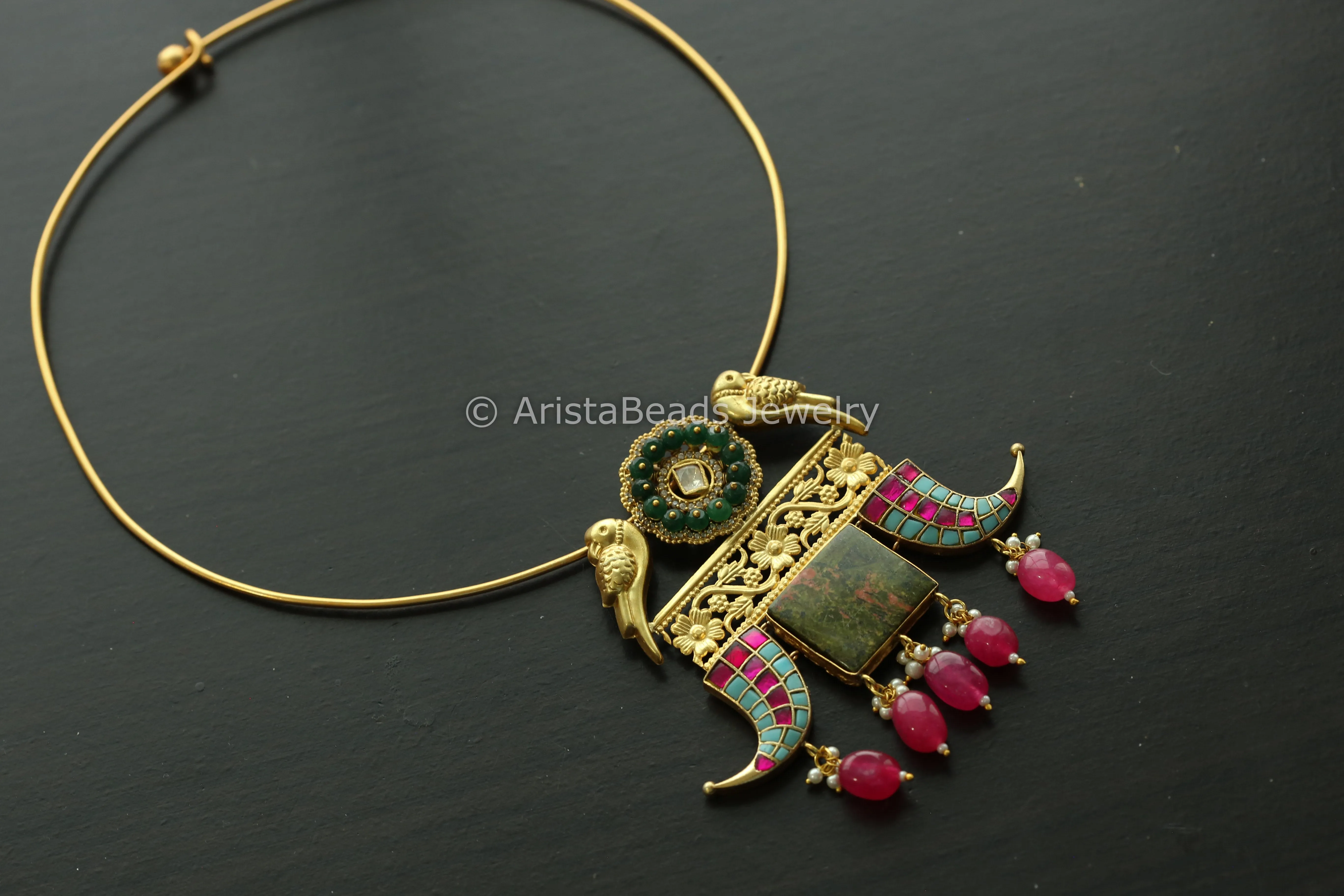 Fusion Jadau Kundan Hasli Necklace -Jasper