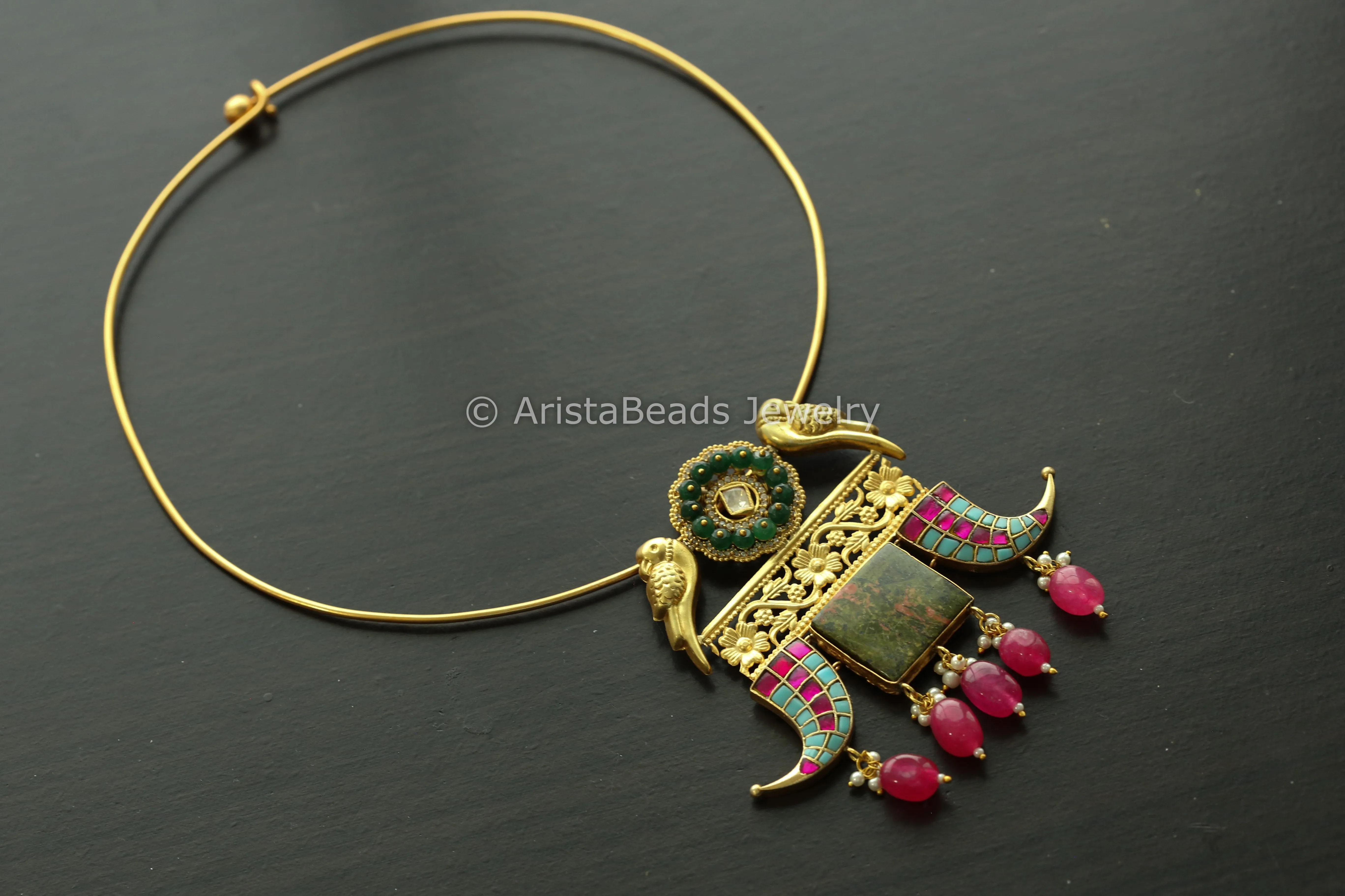 Fusion Jadau Kundan Hasli Necklace -Jasper