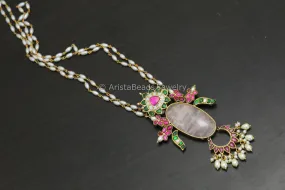 Fusion Jadau Kundan Rose Quartz Necklace