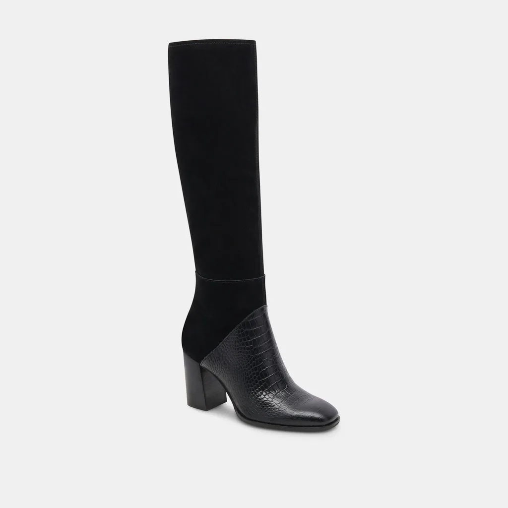 FYNN Wide Calf Boots Black Multi Embossed Leather | Knee-High Boots– Dolce Vita 6943099027522