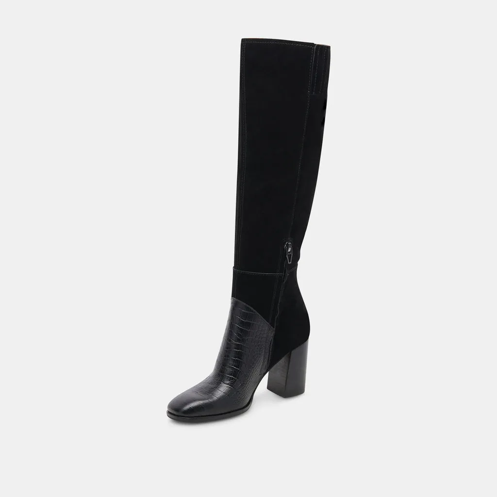 FYNN Wide Calf Boots Black Multi Embossed Leather | Knee-High Boots– Dolce Vita 6943099027522