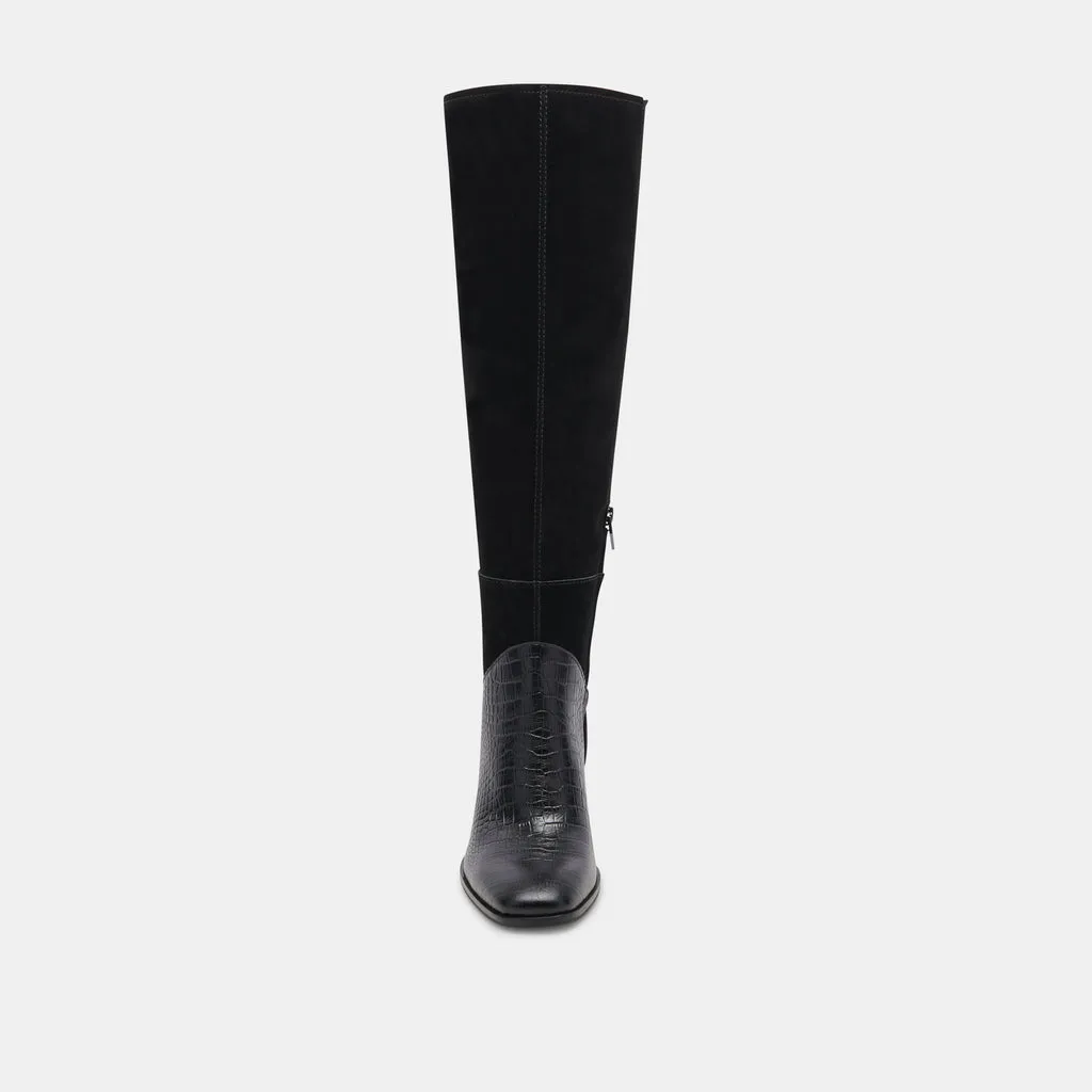 FYNN Wide Calf Boots Black Multi Embossed Leather | Knee-High Boots– Dolce Vita 6943099027522