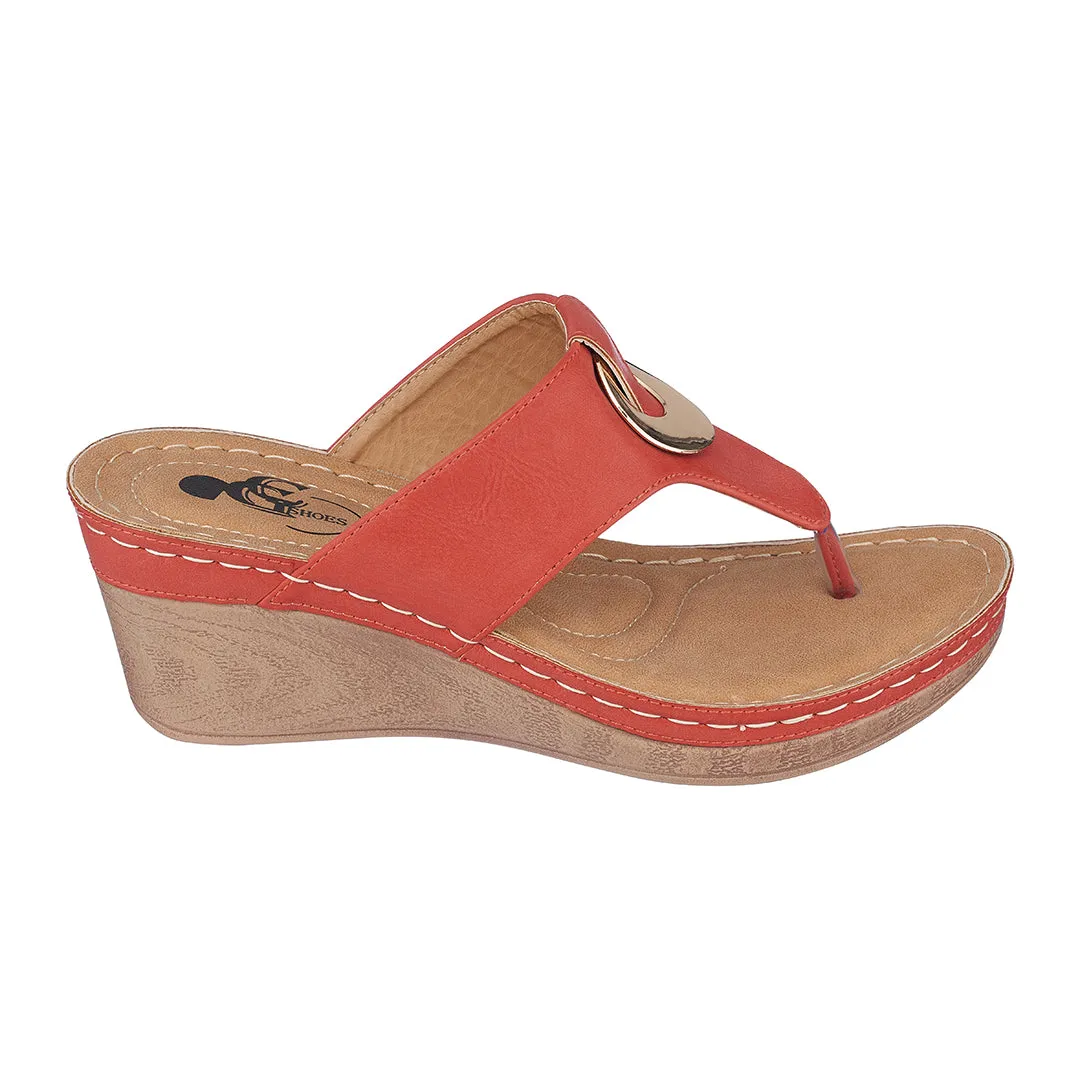 Genelle Coral Wedge Sandals