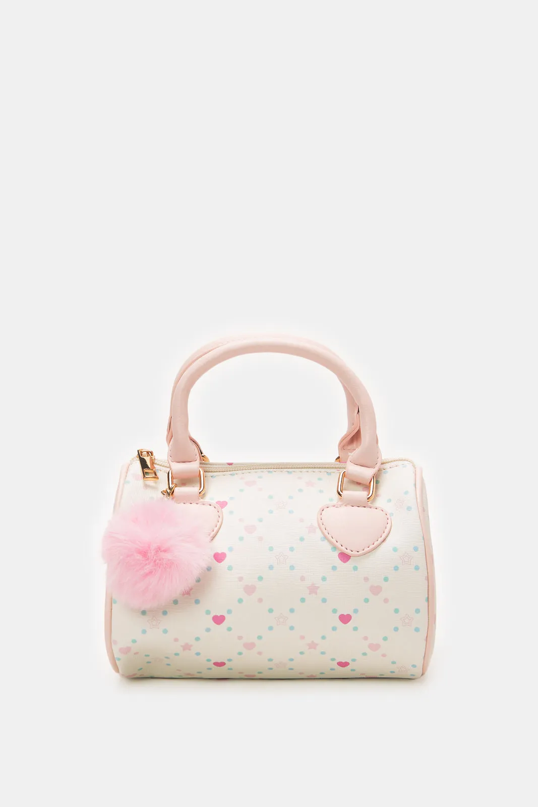 Girls White And Pink Printed Crossbody Bags