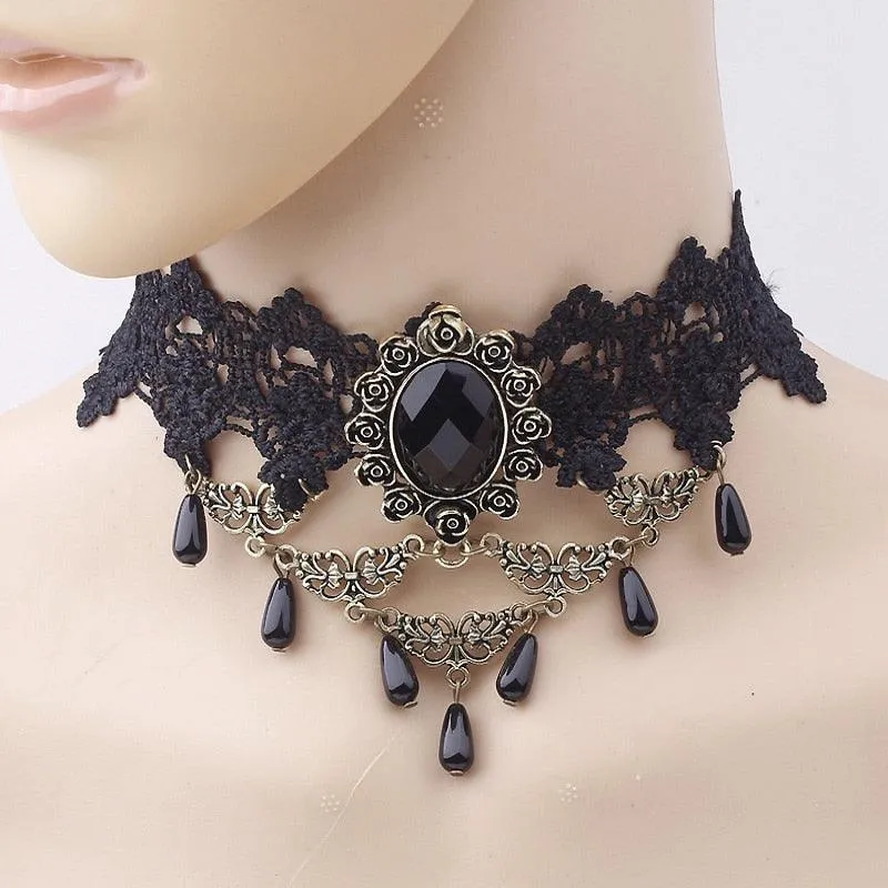 Gothic Victorian Black Lace Necklace