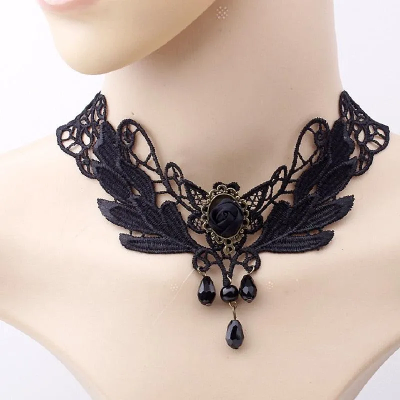 Gothic Victorian Black Lace Necklace