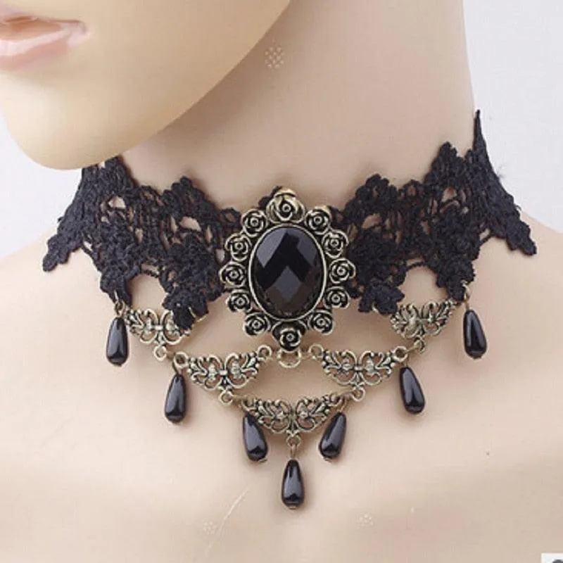 Gothic Victorian Black Lace Necklace