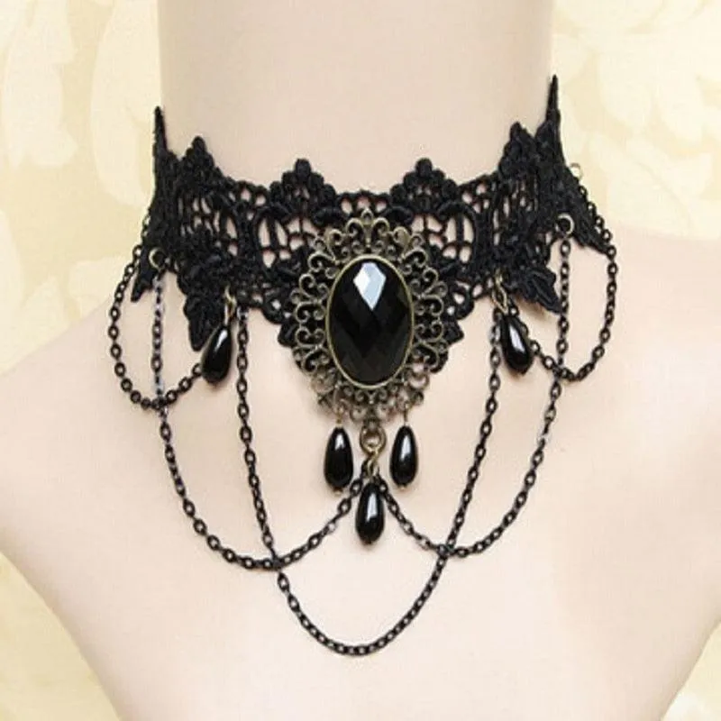 Gothic Victorian Black Lace Necklace