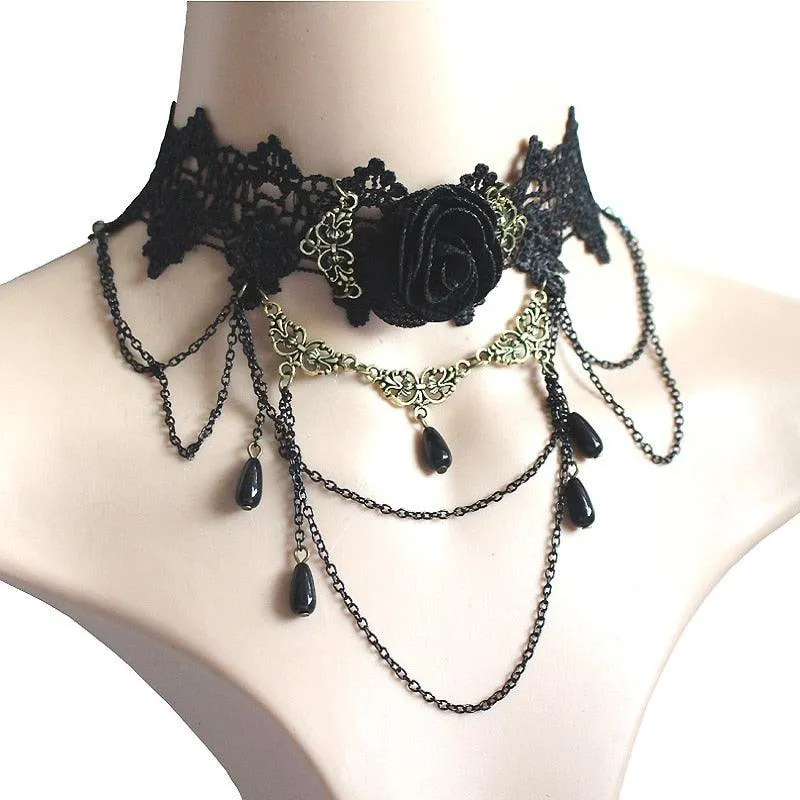 Gothic Victorian Black Lace Necklace