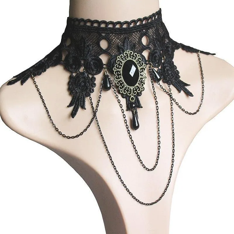 Gothic Victorian Black Lace Necklace