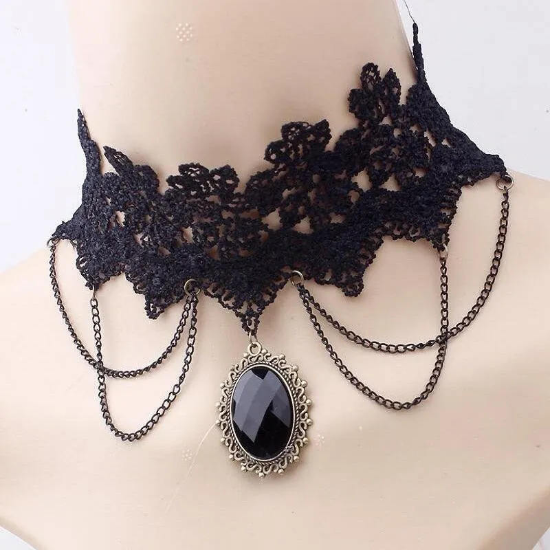 Gothic Victorian Black Lace Necklace