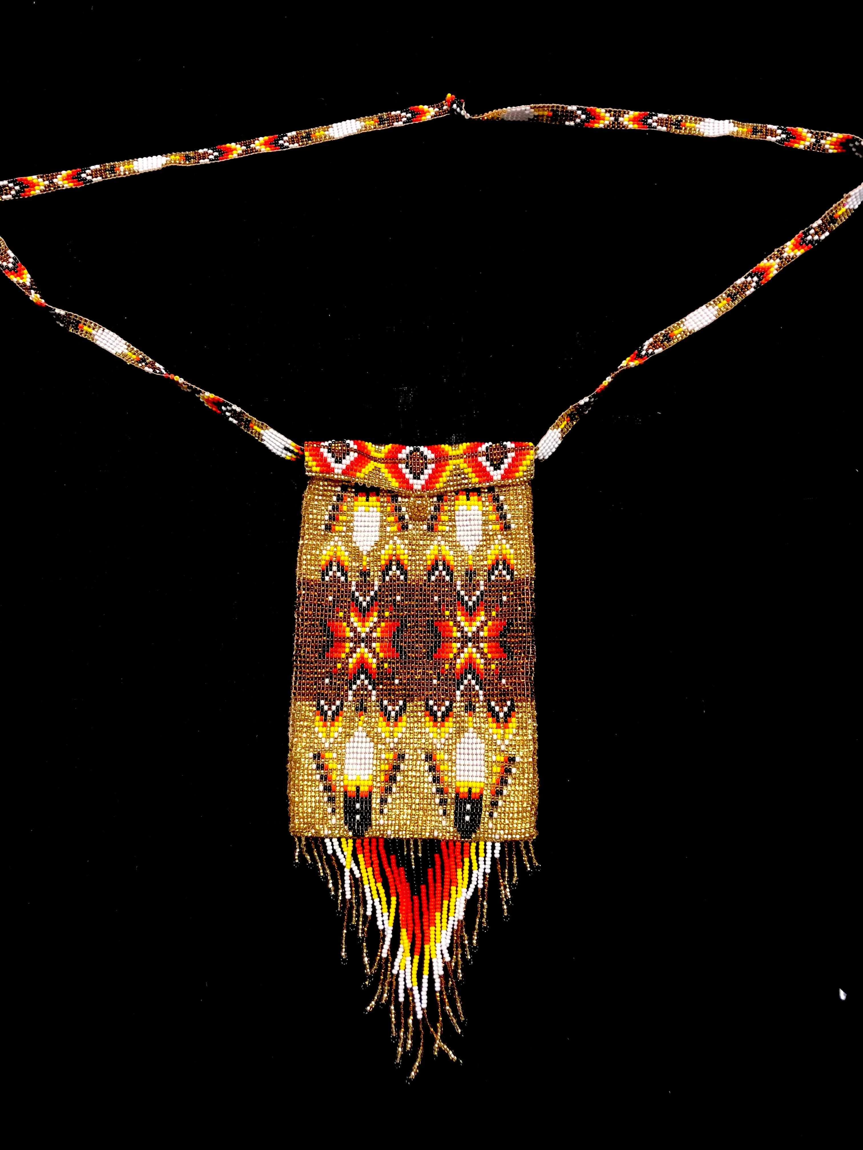 Guatemalan handcrafted glass bead shoulder bag for phone.